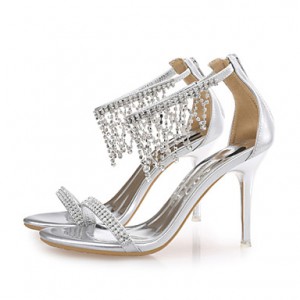 Women's Shoes Leather / Glitter Stiletto Heel Heels Sandals Wedding / Party & Evening / Dress Silver / Gold