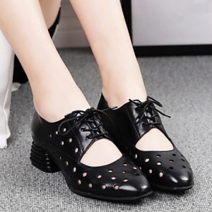 Women's Shoes Low Heel Leather Round Toe Oxfords Outdoor &Dress &Casual Black/Pink/White