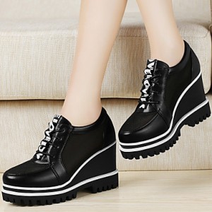 Women's Shoes Tulle Platform Wedges / Creepers Heels Office & Career / Party & Evening / Dress/Casual Black/White