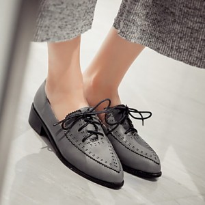 Women's Shoes Winter Heels / Pointed Toe Oxfords Dress Low Heel Lace-up Black / Brown / Gray / Beige Others