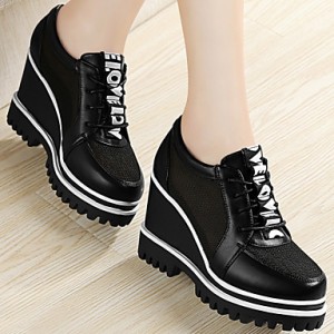 Women's Shoes Tulle Platform Wedges / Creepers Heels Office & Career / Party & Evening / Dress/Casual Black/White