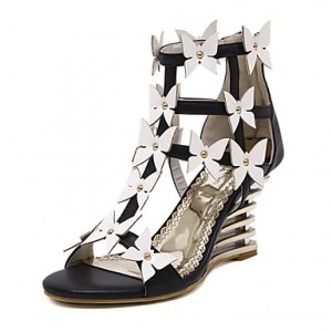 Women's Shoes Leatherette Wedge HeelOpen Toe Sandals Dress Black / White