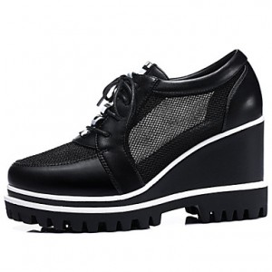 Women's Shoes Tulle Platform Wedges / Creepers Heels Office & Career / Party & Evening / Dress/Casual Black/White