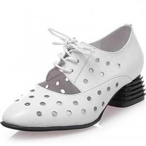 Women's Shoes Low Heel Leather Round Toe Oxfords Outdoor &Dress &Casual Black/Pink/White