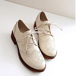 Women's Oxfords Fall Comfort Leather Casual Platform Lace-up Black / Brown / Beige Others