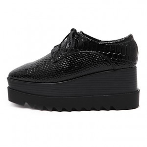 Women's Shoes Four Season Platform Creepers Lace-up Square Toe Black Shoes