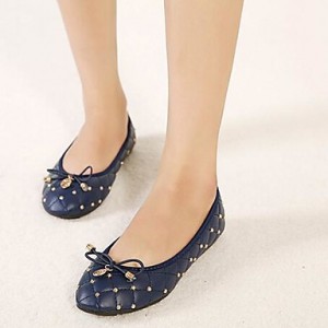 Women's Spring / Summer / Fall Round Toe Leatherette Casual / Dress Flat Heel Bowknot / Rivet Black / Blue / Beige