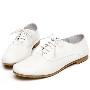 Women's Shoes Nappa Leather Spring/Summer/Fall/Winter Moccasin Oxfords Athletic/Dress/Casual Flat Heel Lace-up White