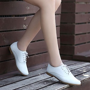 Women's Shoes Nappa Leather Spring/Summer/Fall/Winter Moccasin Oxfords Athletic/Dress/Casual Flat Heel Lace-up White