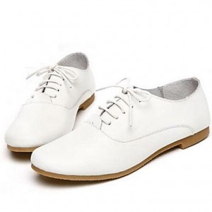 Women's Shoes Nappa Leather Spring/Summer/Fall/Winter Moccasin Oxfords Athletic/Dress/Casual Flat Heel Lace-up White