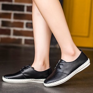 Women's Shoes Nappa Leather Spring / Summer / Fall / Winter Comfort Flats Athletic / Casual Black / Brown / White